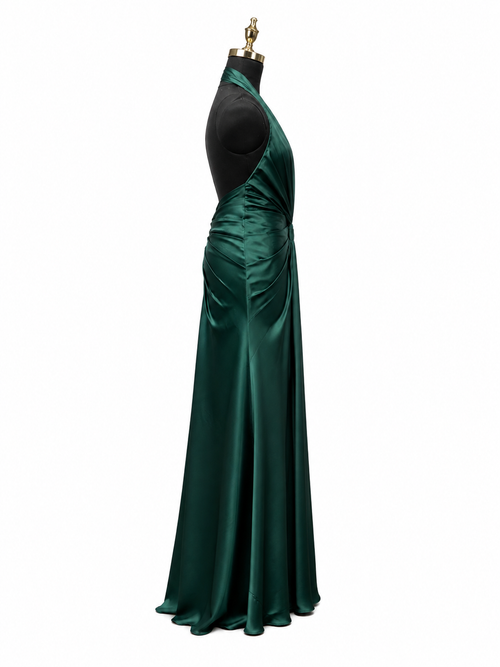 Emerald Drape Halter Evening Gown