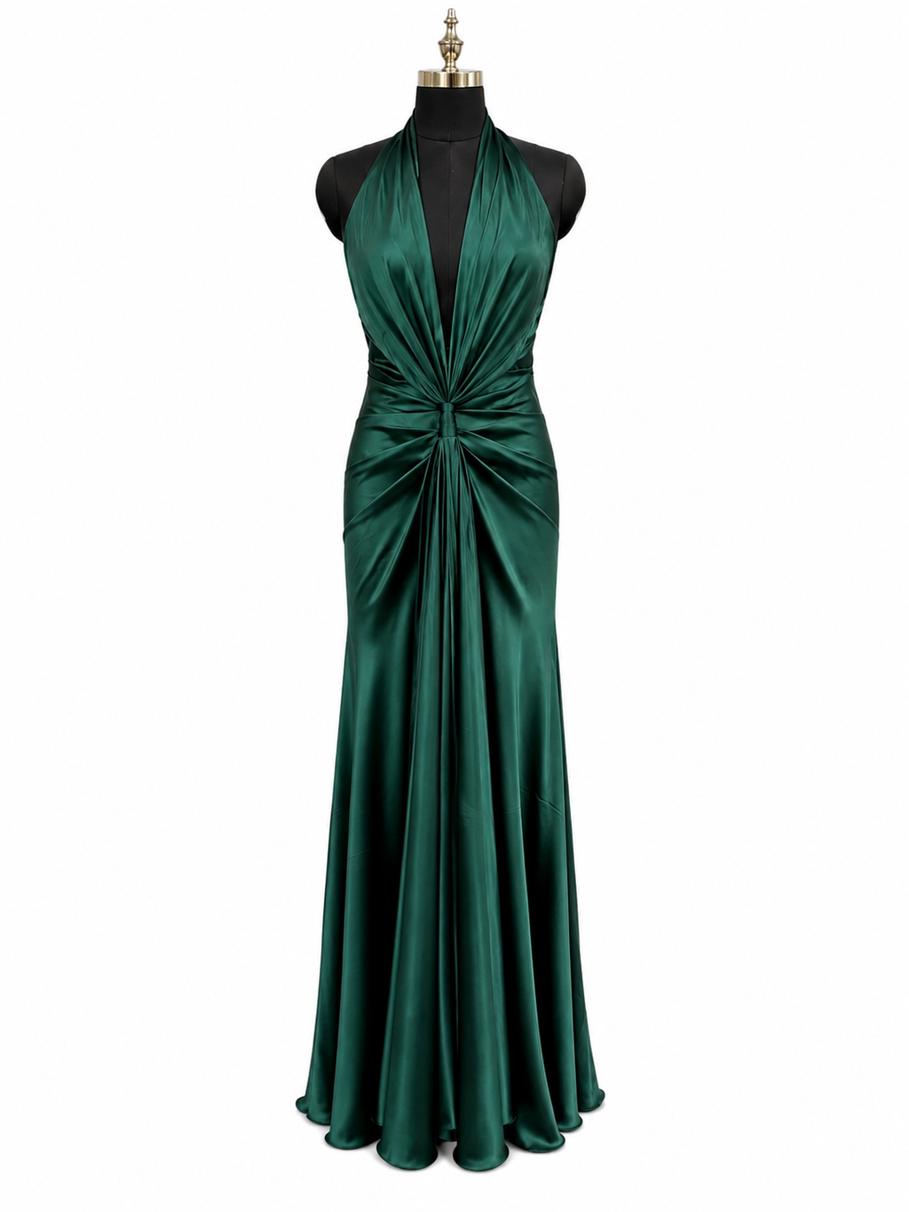 Emerald Drape Halter Evening Gown