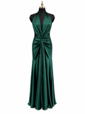 Emerald Drape Halter Evening Gown