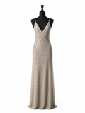 Champagne Crystal-Embellished Open-Back Gown