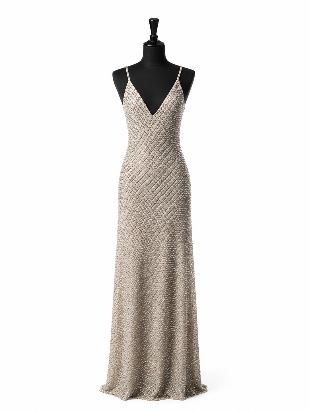 Champagne Crystal-Embellished Open-Back Gown