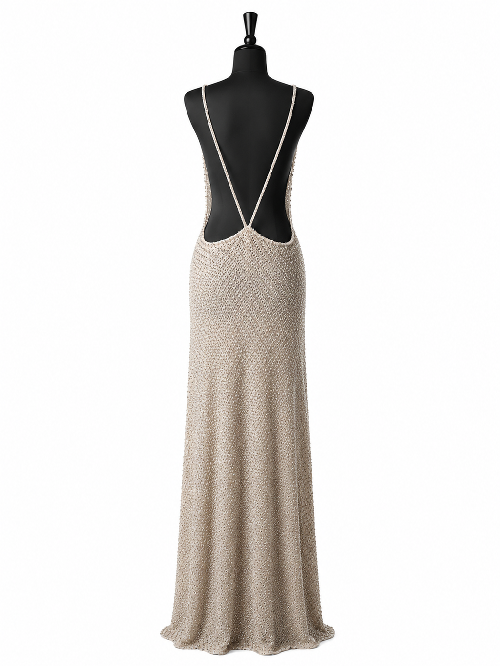 Champagne Crystal-Embellished Open-Back Gown