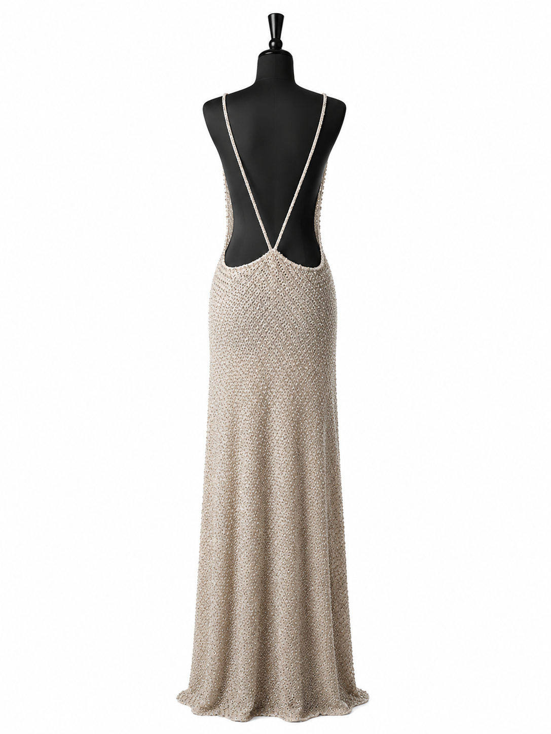 Champagne Crystal-Embellished Open-Back Gown